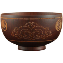 1PC Wooden Bowl Vintage Style Carving Pattern Salad Rice Bowl Soup Bowl