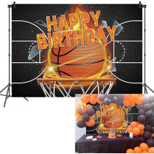 Basketball Game Birthday Backdrop Black Court Background Compatible with Tune Squad Kids Teens Happy Birthday Party Decor Photo Booth
