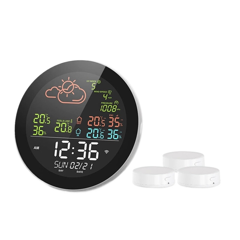 Wireless Weather Station With Outdoor Sensor, Indoor Outdoor Thermometer Hygrometer Clock, 3 Sensors 9455672658195