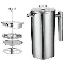 French Press Coffee Maker 34oz Stainless Steel Double Wall Insulated for Camping with NoDrip Spout