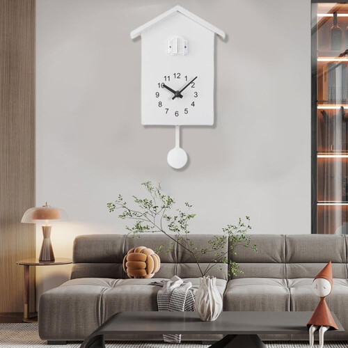 Battery Operated Cuckoo Clock with Pendulum, Adjustable Volume, Modern White Home Decor 1