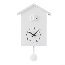 Battery Operated Cuckoo Clock with Pendulum, Adjustable Volume, Modern White Home Decor