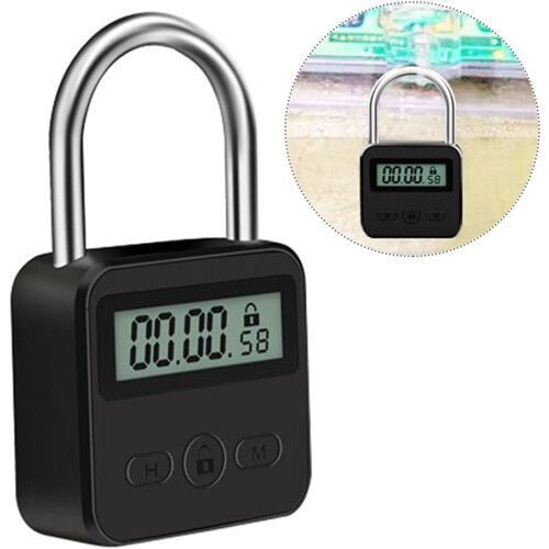 USB Rechargeable Timer Padlock 99H Max Electronic Lock with LCD Display Heavy Duty Metal Black 2