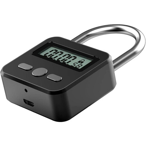 USB Rechargeable Timer Padlock 99H Max Electronic Lock with LCD Display Heavy Duty Metal Black 1