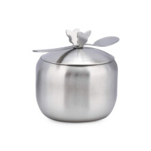 Stainless Steel Sugar Bowl with Spoon, Butterfly Lid Design, 12.3oz for Kitchen and Coffee