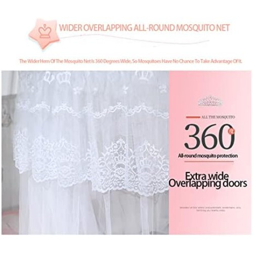 Canopy Bed Curtains with String Lights, King Size Mosquito Net Canopy, Elegant Princess Design 1