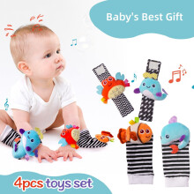 Baby Rattles Toys for 0-12 Months, Infant Newborn Wrist Rattle Socks & Foot Finder Set for 0-6 Months, Learning Toys Compatible with Baby Shower