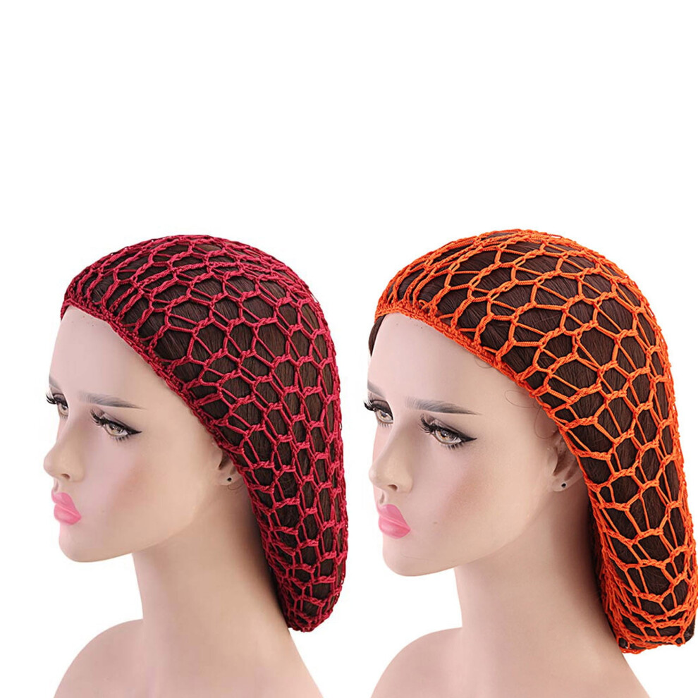 Unisex 2Pc Mesh Hair Net Soft Rayon Knit Hat Sleeping Crochet Hairnet Long Hair Net