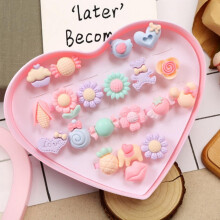 20 pcs Little Girl Adjustable Rings in Box, No Duplication, Kids Jewelry Set with Heart Case, Perfect for Pretend Play & Dress Up