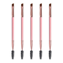 chuanquan Duo Eyebrow Brush, Spoolie Brush and Angled Brow Brush Eyelash Brush for Eye Makeup. (5pcs, Pink) Pink
