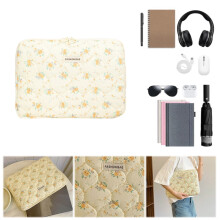 BOFEER Quilted Case compatible with iPad, Shockproof Padded Laptop Case for 11/13/15inch, Floral Protective Bag