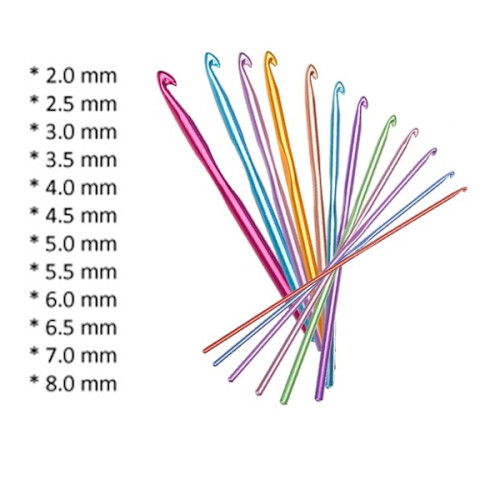 12-pack Crochet hooks in different sizes: 2mm - 8mm multicolor 1