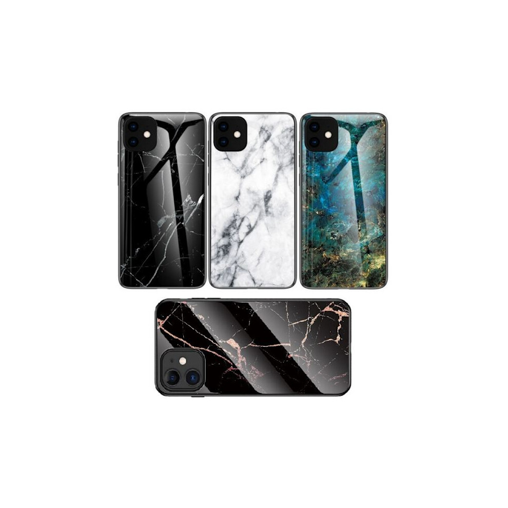 Compatible With Iphone 12 Mini Marble Case 9H Tempered Glass Back Glassback V2 /White Black 9027700450318