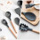 Eease Silicone Pasta Fork Wooden Handle Spaghetti Utensils Grey 3