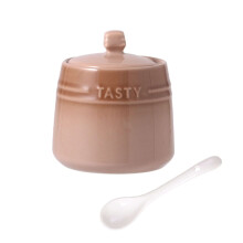Ceramic Sugar Bowl with Lid and Spoon, French Gradient Porcelain Spice Jar, Coffee Color Kitchen Storage