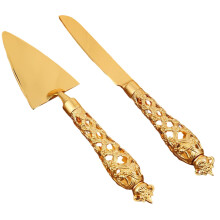 Elegant Gold Wedding Cake Knife and Server Set, RustResistant Metal, 2Pcs Anniversary Gift