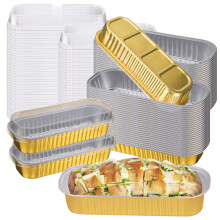 100 Sets Disposable Mini Loaf Pans with Lids and Spoons, Gold Aluminum Foil Baking Pans for Bread and Cake