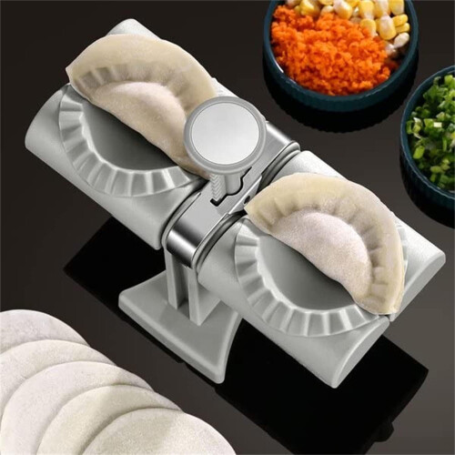 Stainless Steel Double Dumpling Maker Press Tool, Wrap Two at a Time with NonSlip Base 1