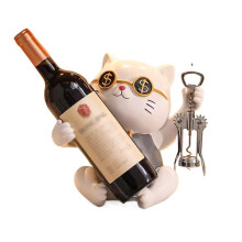 Wine Bottle Holder Fortune Cat Resin Wine Rack for Home Decor Living Room HandPainted Gray