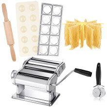 Pasta Maker Machine Set with Ravioli Press, Adjustable Thickness, Stainless Steel, Dryer Rack