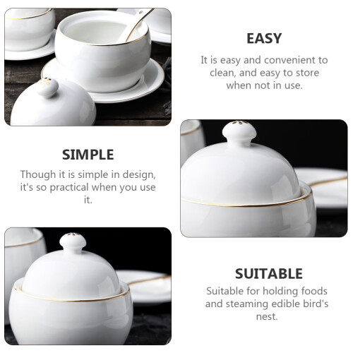 1 Set Simple Ceramic Stew Pot Practical Ceramic Stew Bowl Food Container 2