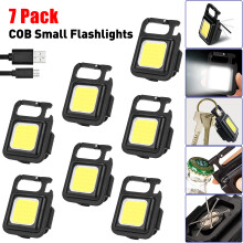 7 Pack COB Rechargeable Keychain Flashlights 800LM, Mini Pocket Light with Magnet Base & Bottle Opener, compatible with Outdoor Activities