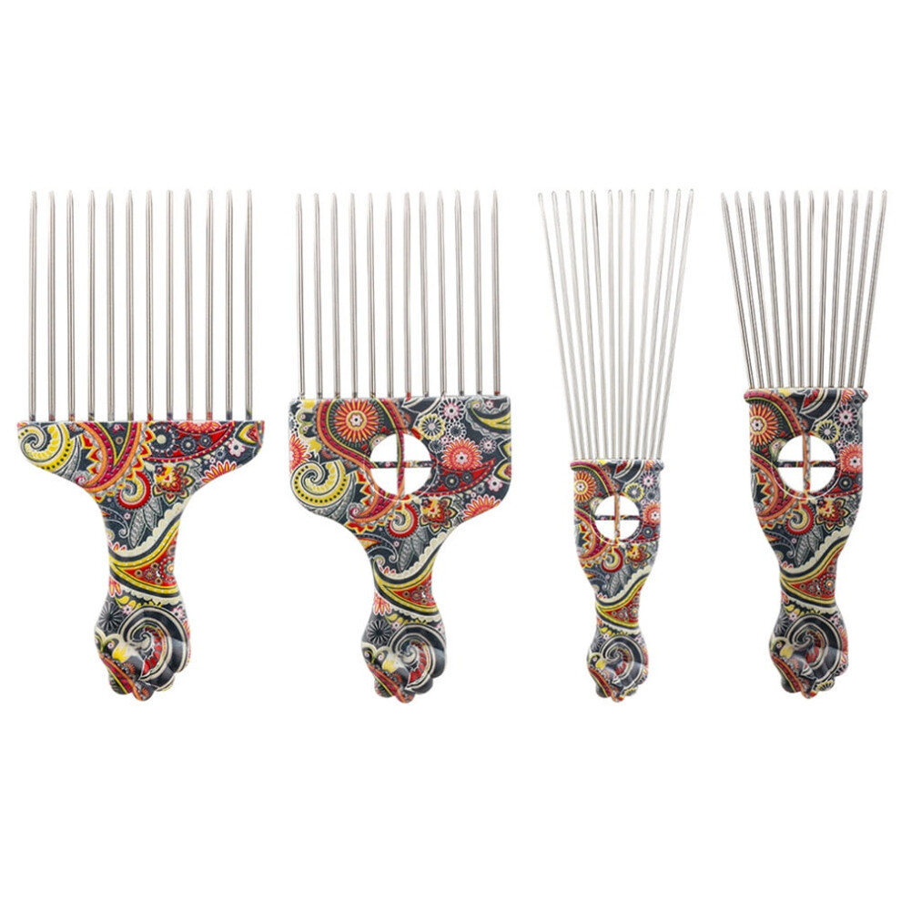 Unisex 4Pcs Hair Pick Comb Detangle Wig Braid Pick Hair Lift Comb Stainless Steel Comb