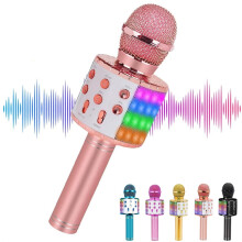 Wireless Bluetooth Karaoke Microphone, 5-in-1 Portable Handheld Karaoke Mic Speaker with Flashing Light