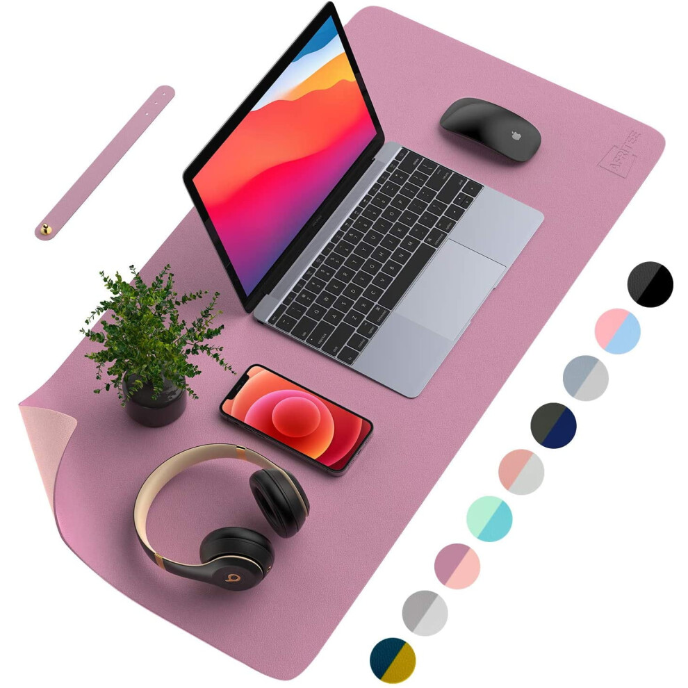 Dual Side Pu Leather Desk Pad 23.6" X 13.8" - Waterproof Mouse Pad, Writing Mat & Organizer For Office, Home, Gaming (Rose ) Pink/Silver 9027700456419