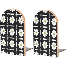 Dahlia-Floral-pattern2 Large Decorative Wood Bookends with Non-Skid Pad Design, Heavy Duty Bookends,Book Stand for CDs,1 Pair