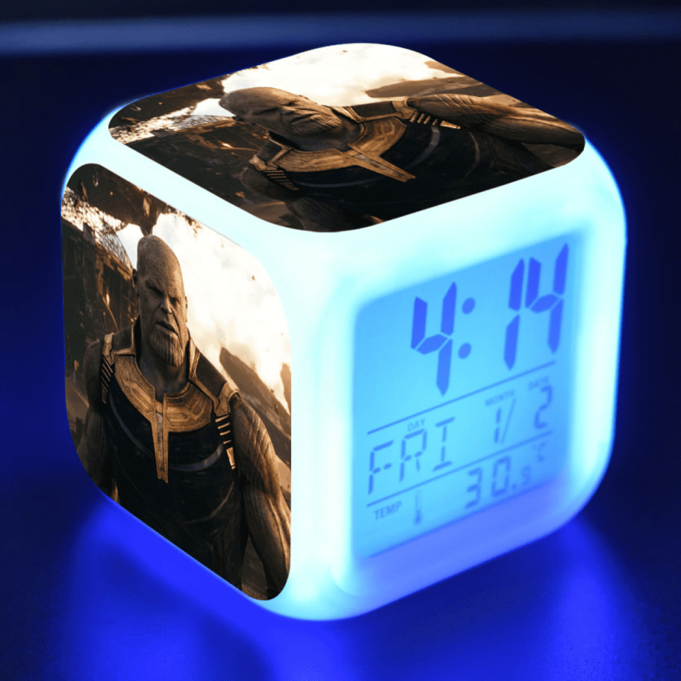 LED Alarm Clock with Avengers Infinity War Pattern, Glowing Digital Desk Clock for Kids & Adults, Compatible with HTNL#214