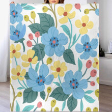 Throw Blanket for Couch 50x60 Inches, Blue & Yellow Flowers Pattern, Soft Cozy Flannel Fleece, Lightweight Warm Fuzzy Blanket for Bed, Sofa, Chair