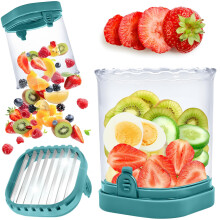 Strawberry Slicer Cup with Push Plate BPA Fruit Cutter for Quick Even Slicing Dark Blue