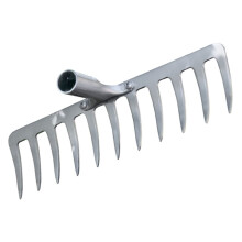 11Tine Heavy Duty Garden Rake with Long Handle for Soil Loosening and Leaf Gathering