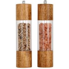 Premium Acrylic Salt & Pepper Grinder Set, 8" Manual Mills with Wooden Shakers, Adjustable Ceramic Core - Pack of 2