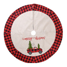 48 Inch Red Truck Christmas Tree Skirt, Red & Black Buffalo Plaid Trim for Holiday Decor