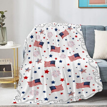 Cute Flag Patriotic Blanket for 4th of July, Ultral Soft Blue Red White Lightweight Flannel Throw compatible with Home Sofa Bed Chair