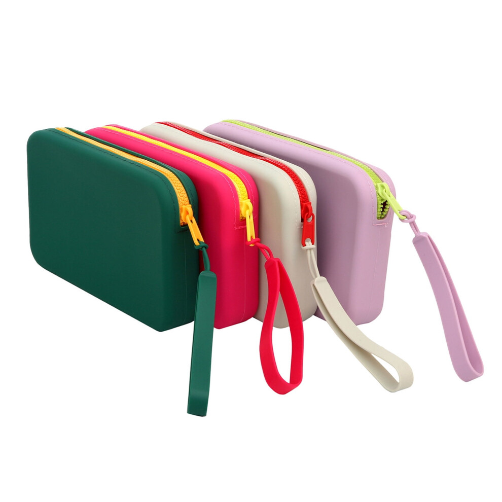 Red Susuchens Cosmetic Bag Zipper Closure Portable Silicone Makeup Storage Bag With Detachable Strap For Home Travel Rose
