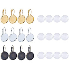 30pcs 3 Color Brass Lever Back Hoop Bezel Earring Components with 30pcs 16mm Clear Glass Cabochons Tiles (Round Tray: 16mm)
