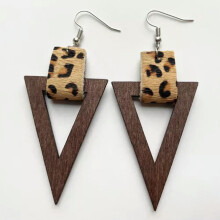 RSAMD Genuine Leather Wood Triangle Geometric Drop Earrings Statement Wooden Jewelry-#2