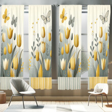 Ambesonne Yellow 4-Panel Curtains, Modern Scandi Garden Scene, 56"x95", Apricot Purpleblue Beige