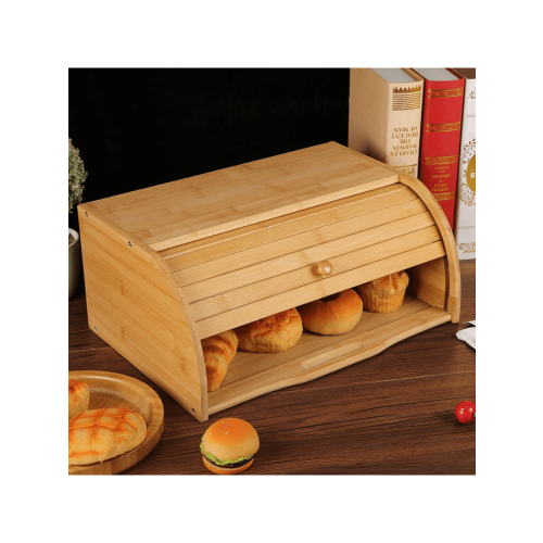 1 Pc Bamboo Bread Box, Roll Top Breadbox Bread Storage And Organizer For Kitchen Countertop
