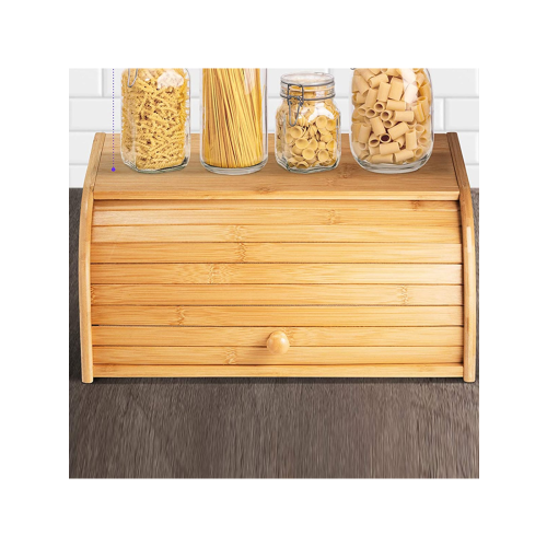 1 Pc Bamboo Bread Box, Roll Top Breadbox Bread Storage And Organizer For Kitchen Countertop 1