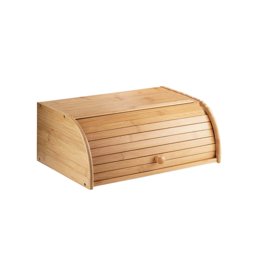 1 Pc Bamboo Bread Box, Roll Top Breadbox Bread Storage And Organizer For Kitchen Countertop 2