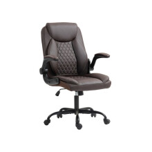 Faux Leather Office Chair with Flip-Up Armrests - Brown