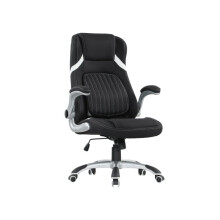 Linen-Look Office Chair, with Adjustable Height and Tension - Black