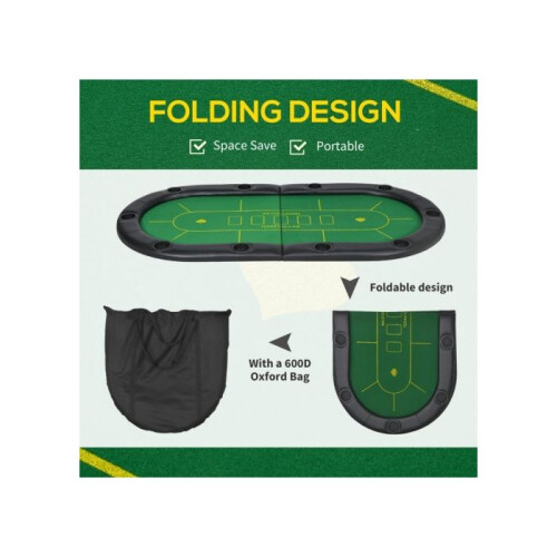 Foldable Poker Mat, 10-Player Table Top with Cup Holder, Carry Bag - Green 2