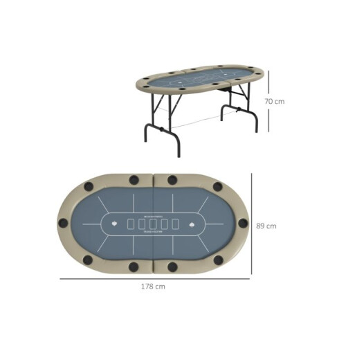 8 Player Folding Poker Table, with Cup Holders, Cushioning Edge, Brown and Blue 2