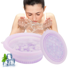 Ice Facial Bowl with BuiltIn Icetray, Foldable Food Grade Silicone Face Ice Mold, Purple, Travel Size