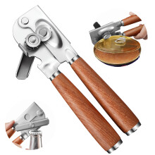 Manual Can Opener with Wooden Handle, Sharp Stainless Steel Blade, Fits All Can Sizes and Bottles